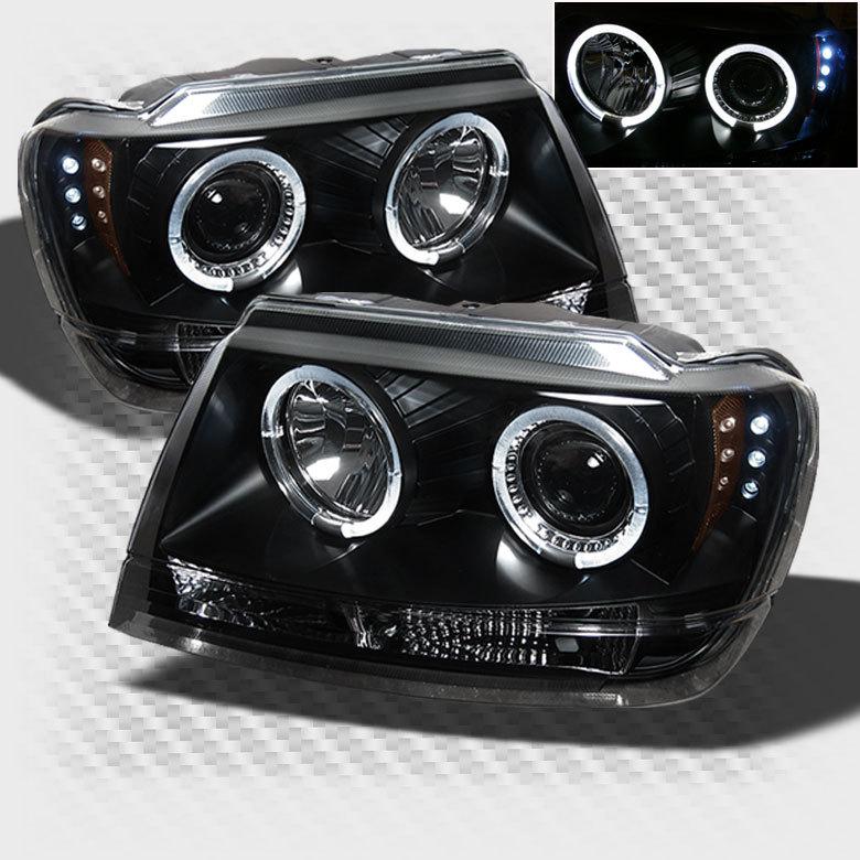 1999-2004 jeep grand cherokee halo led projector headlights black head lights