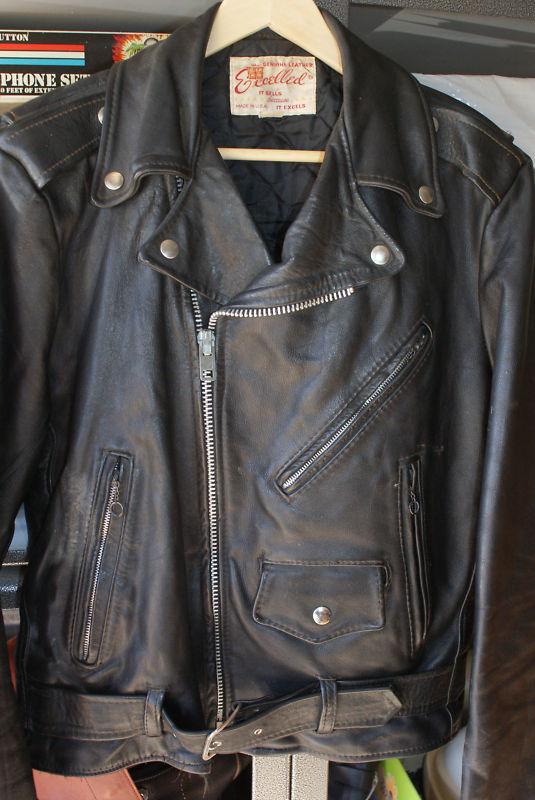 Vintage euc excelled black leather motorcylce jacket - brando wild one - size 38