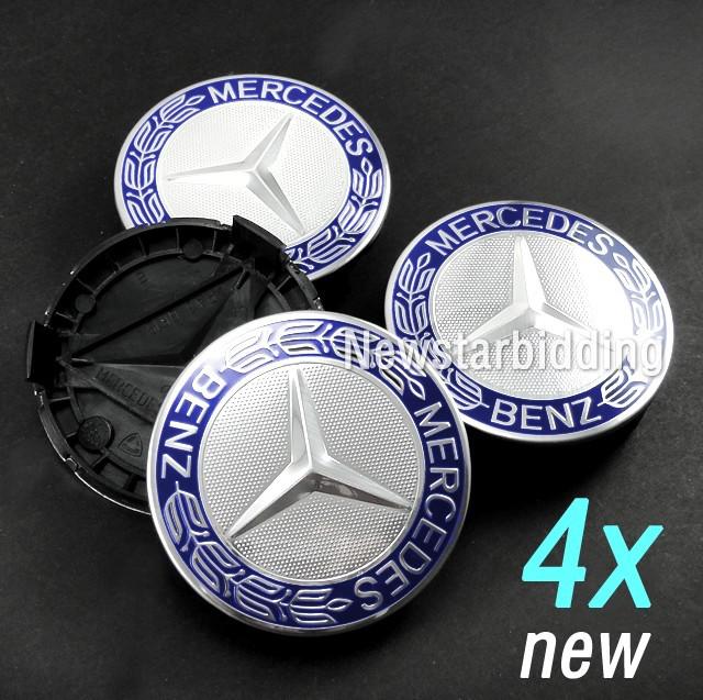 4x benz blue star emblem wheel center hub caps covers e s cl ml sl gl clk slk