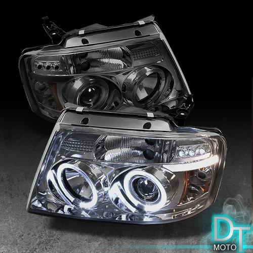 Smoked 04-08 ford f150 f-150 dual halo projector led headlights light left+right