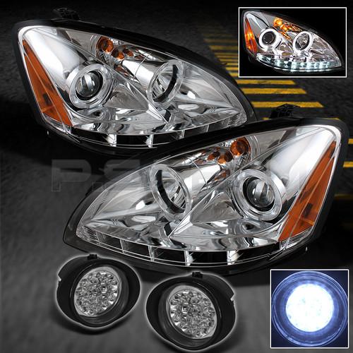 02-04 altima clear dual halo projector led headlights+full led fog lamp w/switch