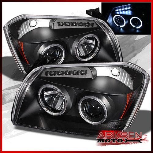 05-07 magnum black dual halo projector head lights front lamps w/daytime led set