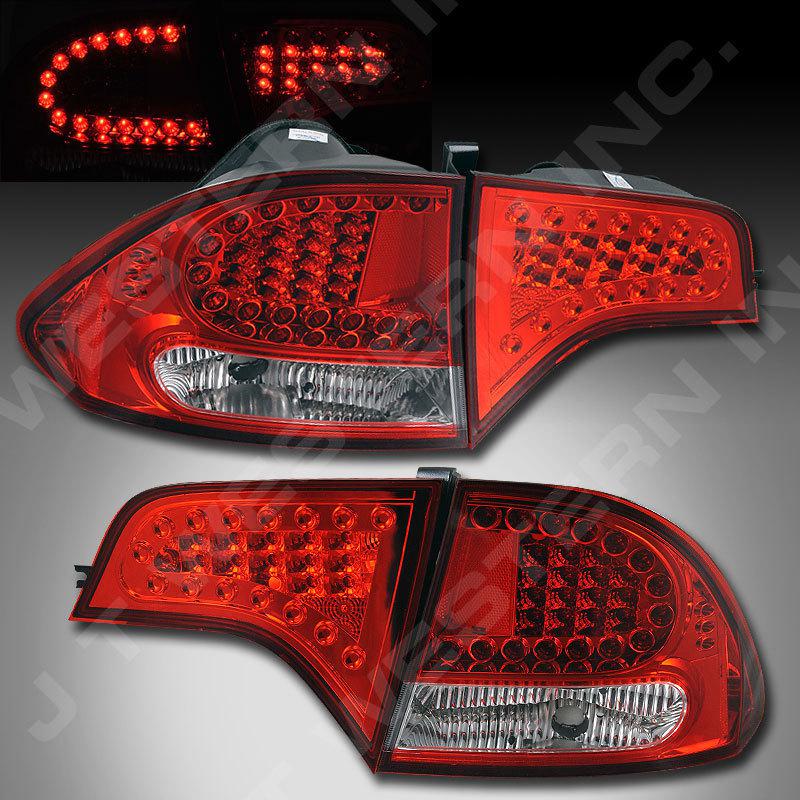 06-11 honda civic 4dr sedan red clear l.e.d. taillights led 4pcs 