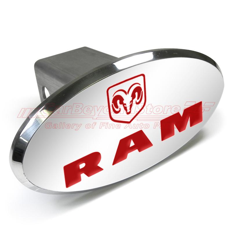 Dodge ram red engraved oval aluminum tow hitch cover, free gift + licensed 