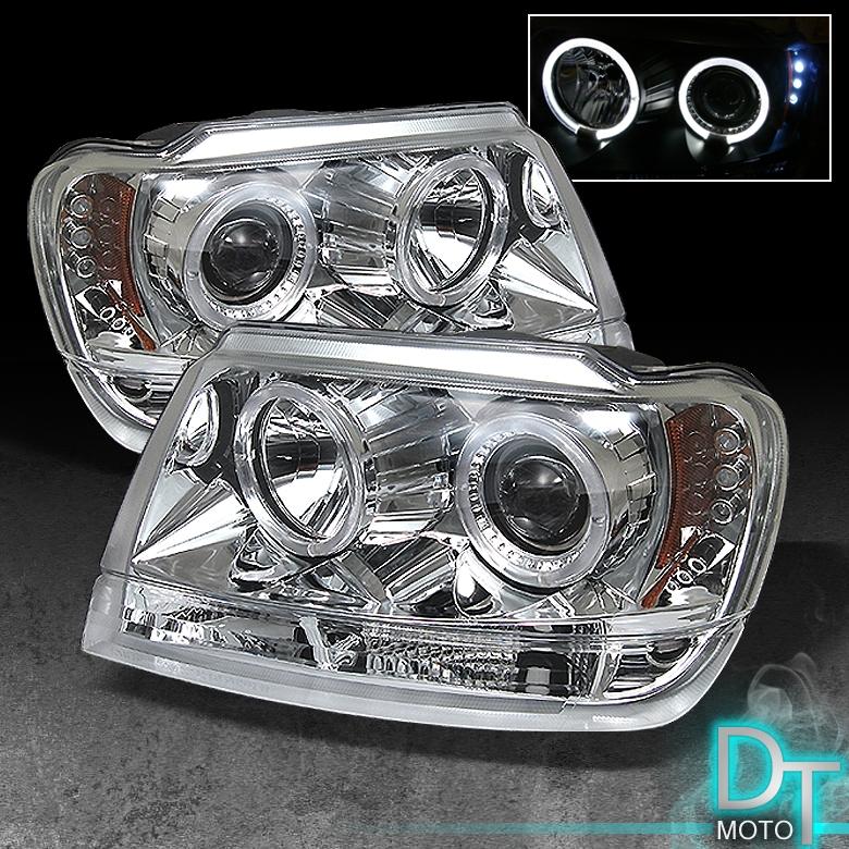 99-04 jeep grand cherokee dual halo projector led headlights lights left+right