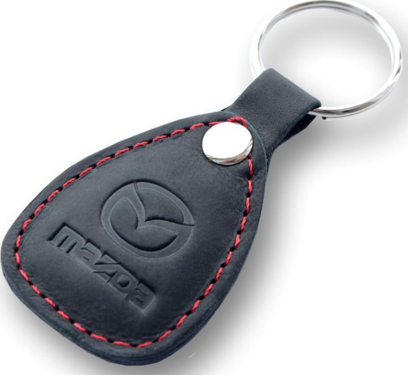 New leather black / red keychain car logo mazda auto emblem keyring