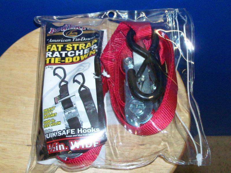 Powertye set of red tie downs 1 1/2 inch ratchet with safty latch hooks 6 1/2' l