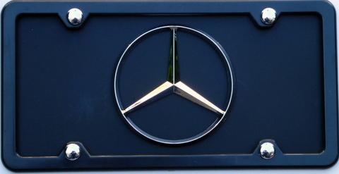 Mercedes benz 3d  star  on black satin stainless steel plate with frame