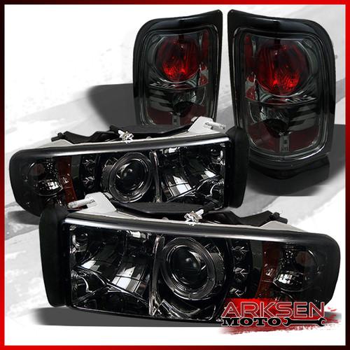 94-01 ram halo projector led smoked headlights+smoked tail lights set new