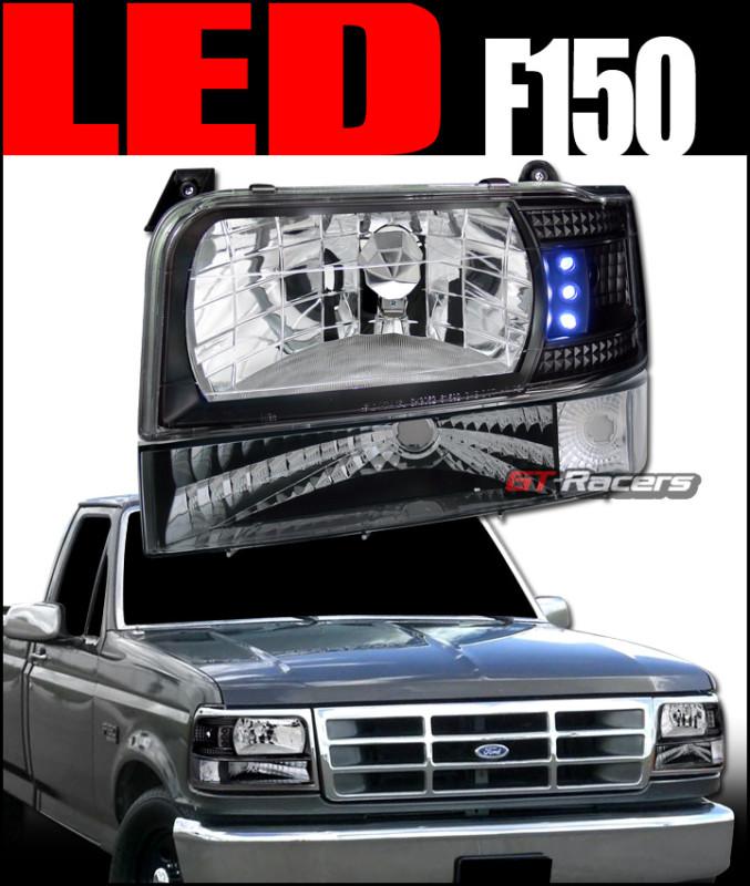 Black led head lights corner signal+depo parking bumper 4p 1992-1996 f150 bronco