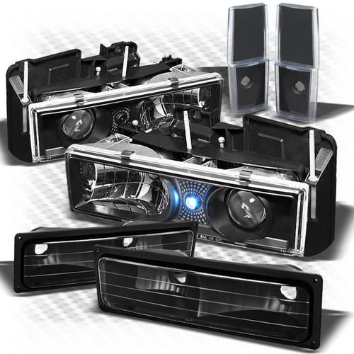 94-99 gmc c/k black projector headlights + corner (w/o amber) + parking lights