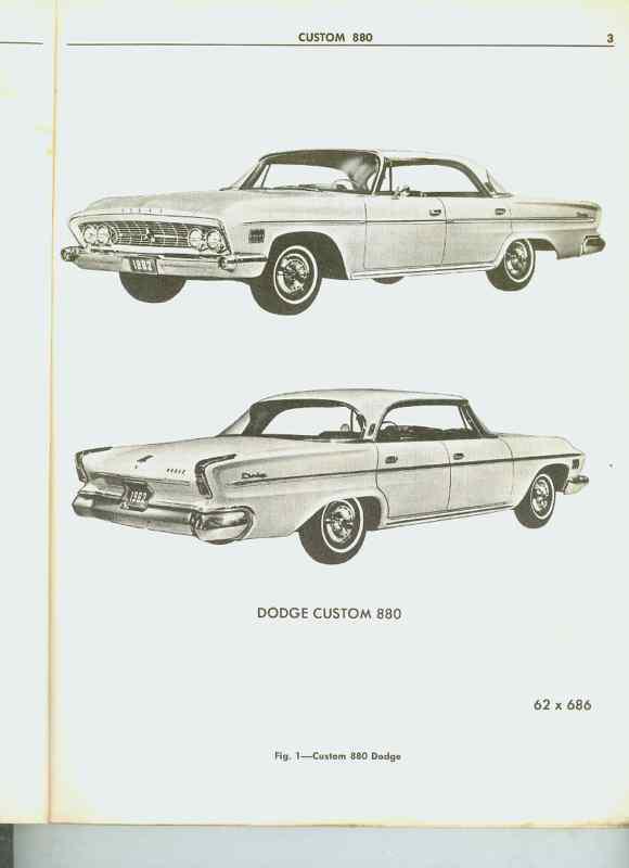 1962 dodge custom eight eighty 880 factory service shop repair manual supplement