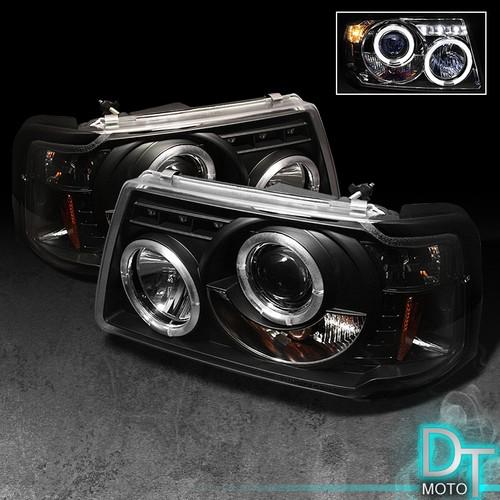 Black 01-11 ford ranger dual halo projector headlights w/built in corner lights