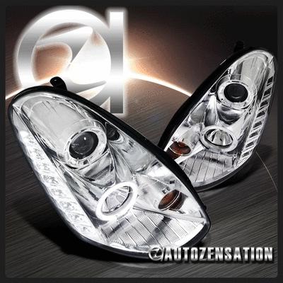 05-06 infiniti g35 4dr sedan chrome halo smd led drl projector headlights