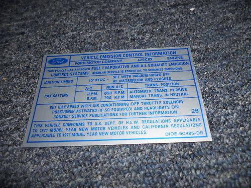 1971 ford mustang / mach 1 429scj emissions decal