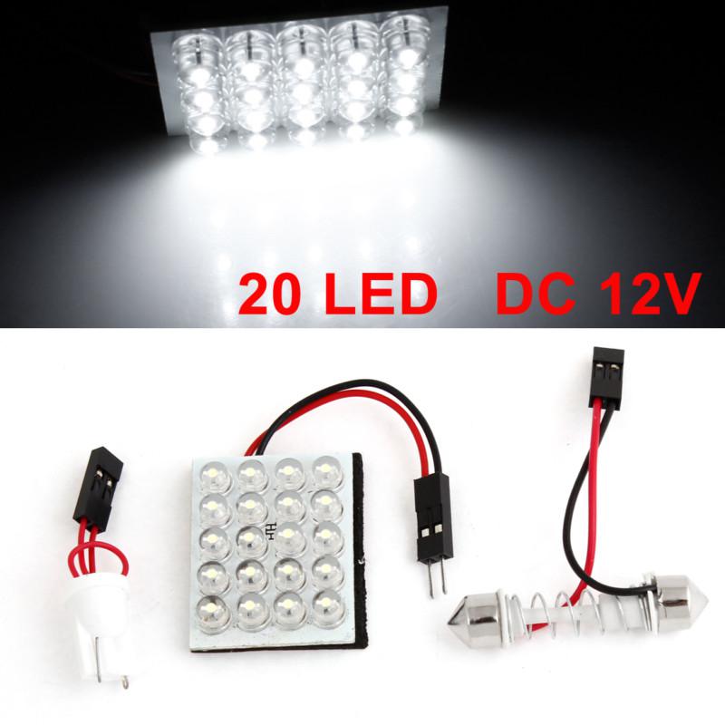 12v festoon base + t10 adaper + white 20 led car interior dome led light bulb