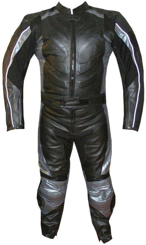 2pc motorcycle 2 pc leather racing suit armor silver 42