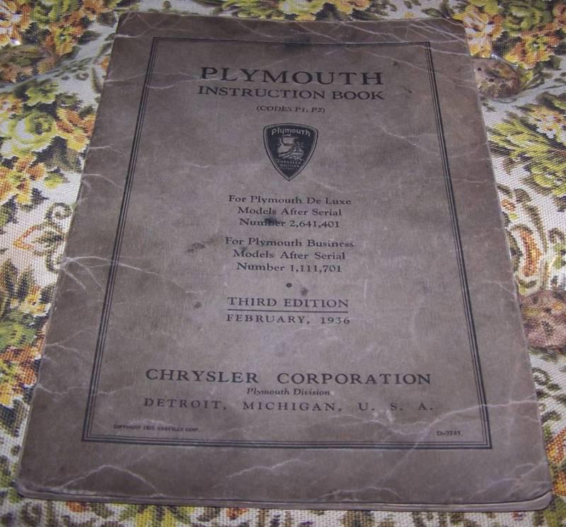 1936 plymouth  p1 p2 instruction repair owners  manual original book  