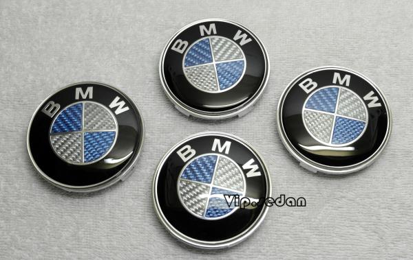 A set of 4 blue 3d real carbon fiber car emblems for bmw wheel center caps hups