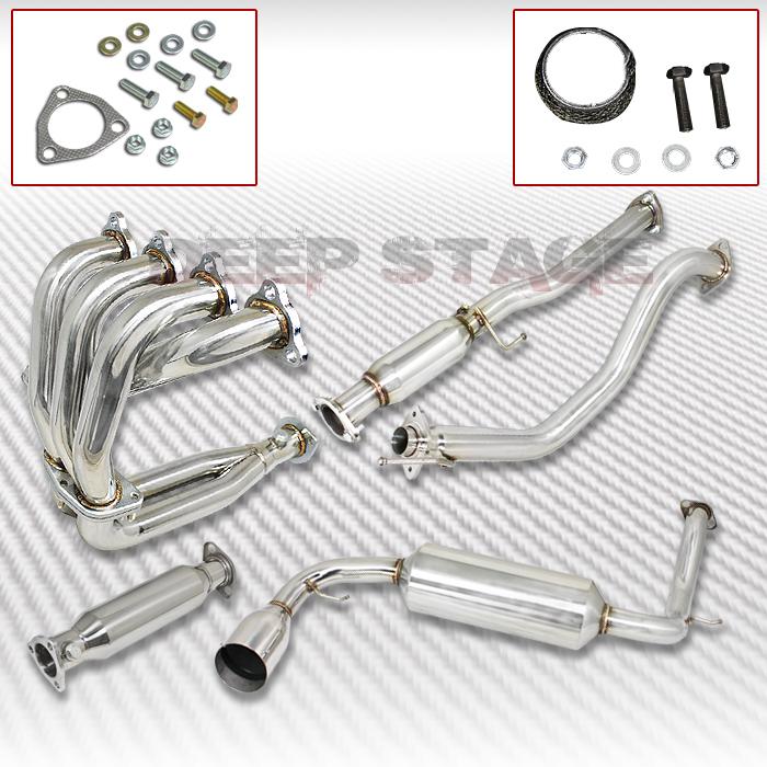 Stainless cat back exhaust 4.5" tip muffler+header+piping 88-91 honda crx hb