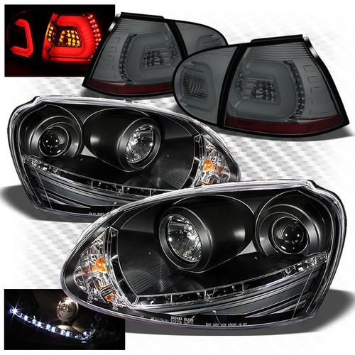 (hid only) 06-09 rabbit blk drl pro headlights + smoked led perform tail lights