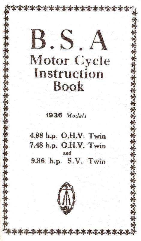 1936 b.s.a. motor cycle instruction book