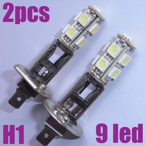 2 x h1 white 9 smd led 3 chips car fog light bulbs 12v