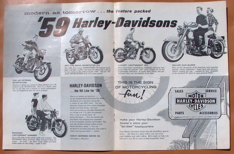 1249   1959 harley davidson model line centerfold ad!