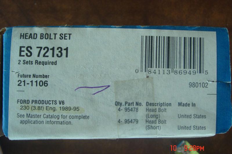 Nos fel pro head bolt set es7231  ford v6 3.8l 1989 - 1995