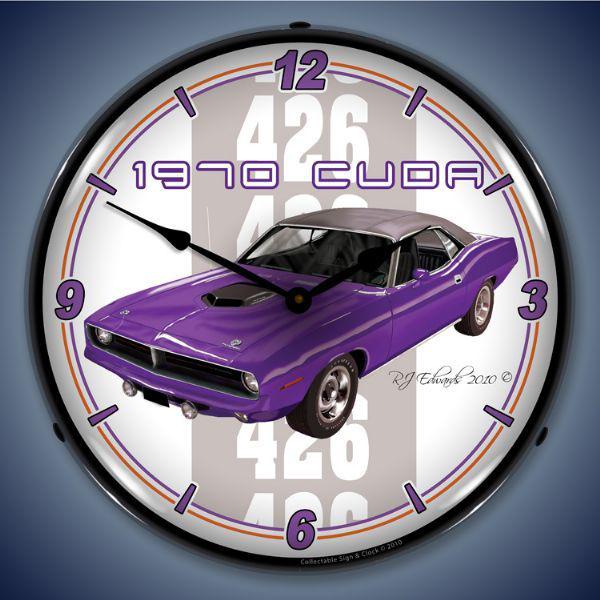 New old style 1970 purple plymouth barracuda lighted car clock  