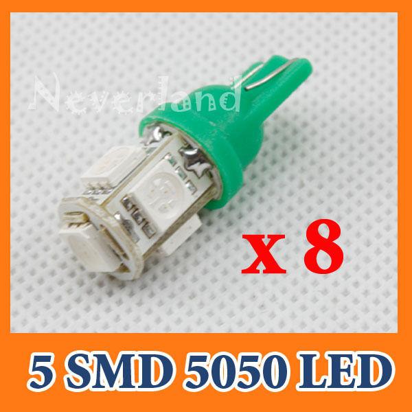 8x t10 wedge 5 smd 5050 led side light lamp bulb 192 168 194 w5w 158 12v green 