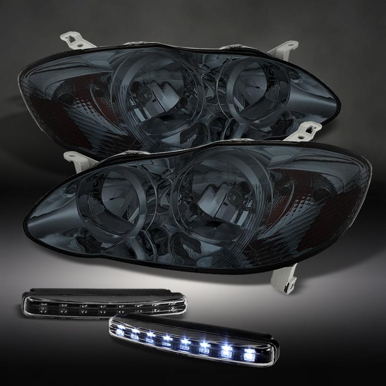 Smoke 03-08 corolla crystal headlights w/ corner+black led daytime running lamps