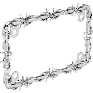 Motorcycle license plate chromed barbed wire frame