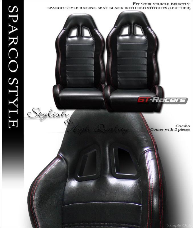 Sp sport blk pvc leather red stitch racing bucket seats+sliders l+r euro vehicle