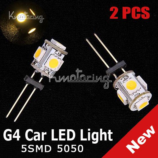 Two g4 5050 smd 5 led light warm white car interior reading marine boat bulb