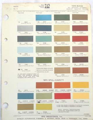 1970 buick  ppg  color paint chip chart all models original 