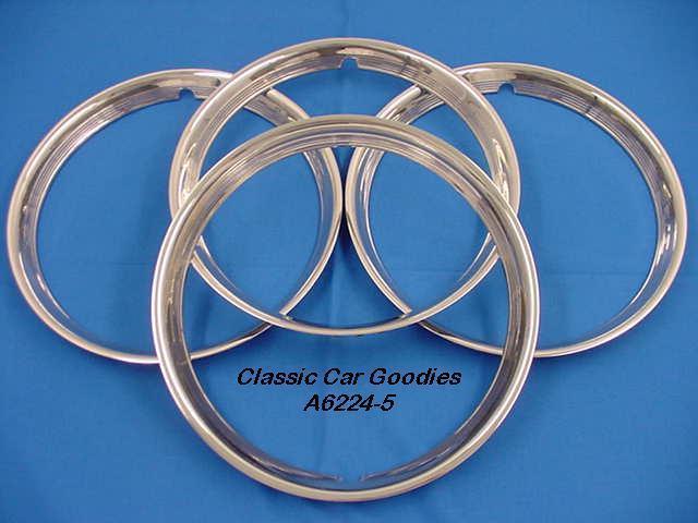 Trim rings ribbed 15" polished stainless (4) street rod