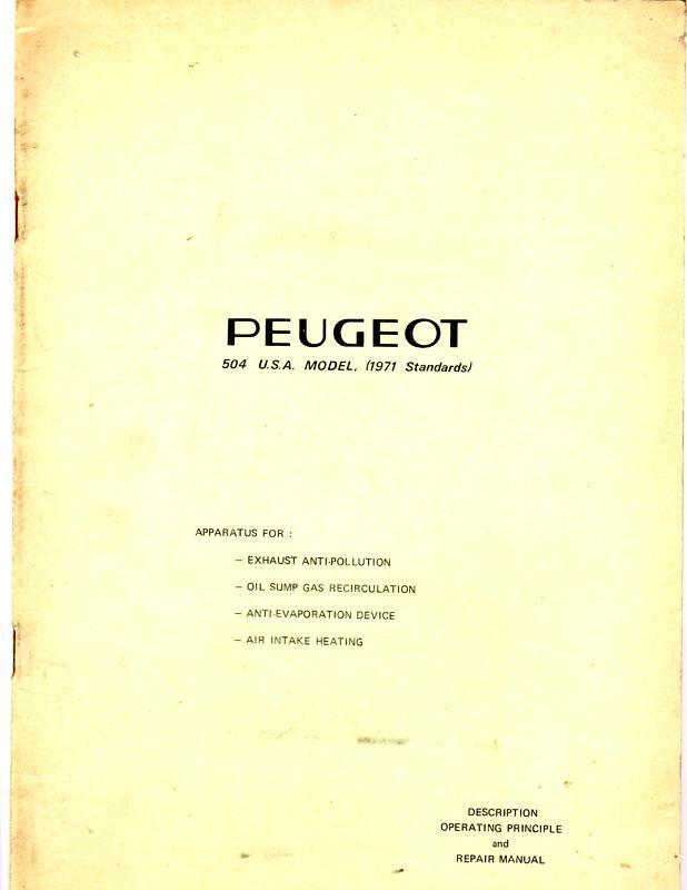 Vintage peugeot car manual 504 usa model 1971 standards