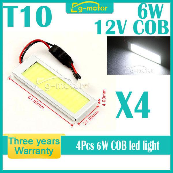 4pcs 6w cob chip led car interior light t10 festoon dome ba9s adapter 12v white