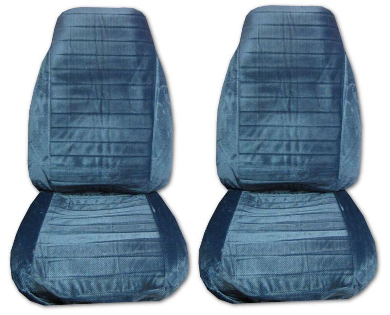 Quilted velour with weave high back car truck seat covers blue #1