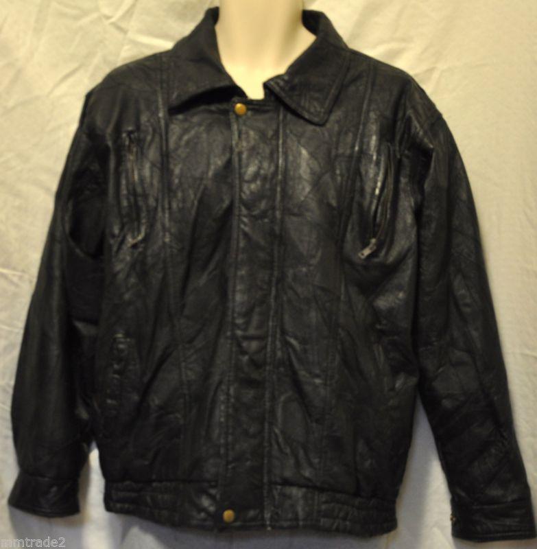 Italian stone design black leather patch style motorcycle biker jacket men's med