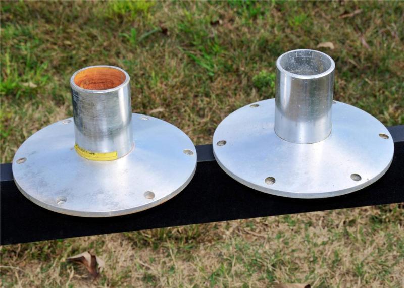 Pair of used aluminum deck mounted pedestal bases