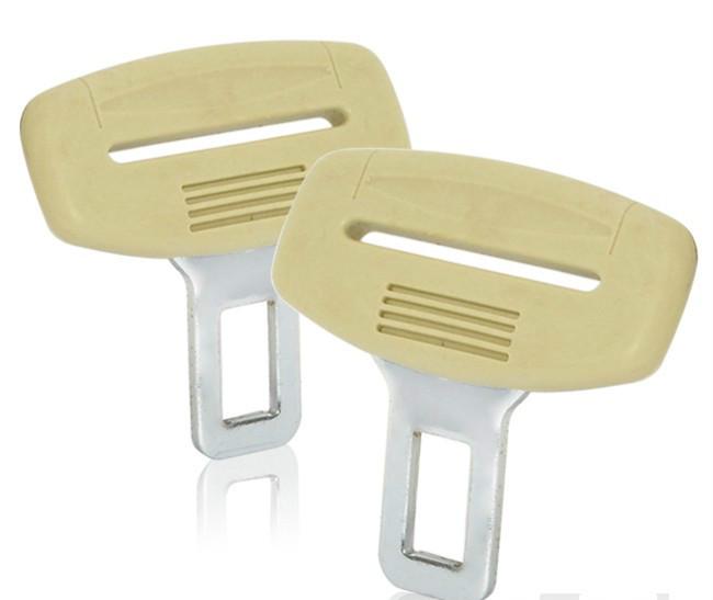 2 pcs universal car beige safety seatbelt metal insert buckle alarm eliminator