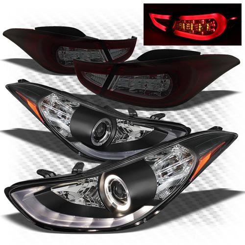 Fit 11-13 elantra black drl pro headlights + r/s philips-led perform tail lights