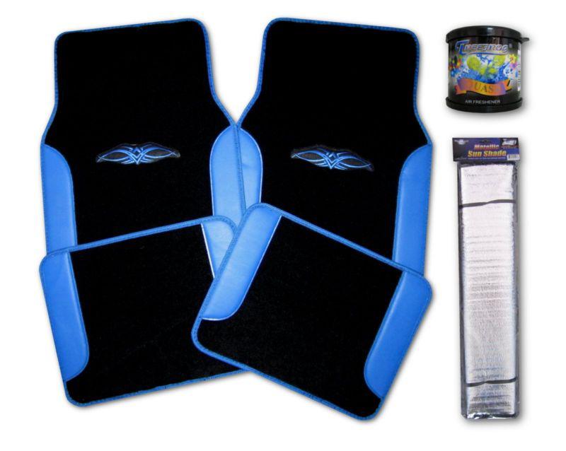 6 pc vinyl carpet two-tone blue black car truck new logo floor mats and more #3