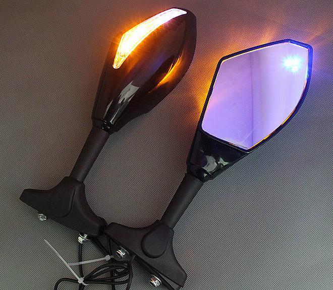 Black integrated led turn signal mirrors for honda cbr 600 1000 rr suzuki gsxr