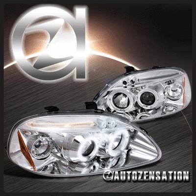 96-98 honda civic chrome led drl halo projector headlights