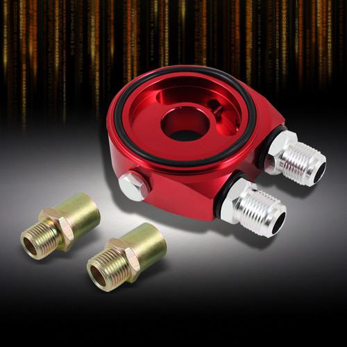 Racing aluminum oil filter sandwich plate adapter 1/8 npt an-10 oil cooler red