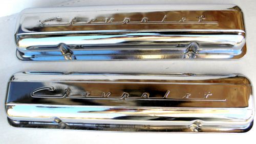 1955 56 56 58 chevy sb chevrolet script chrome valve covers staggered holes