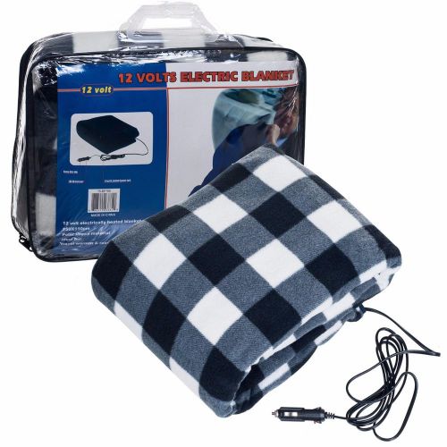 12v electric heated travel car truck rv vehicle plaid fleece blanket trip